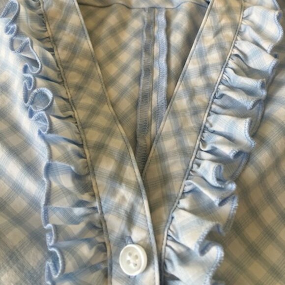 New York & Company Gingham Country Western Cowgirl Cowboy Shirt Ruffle - Picture 3 of 7